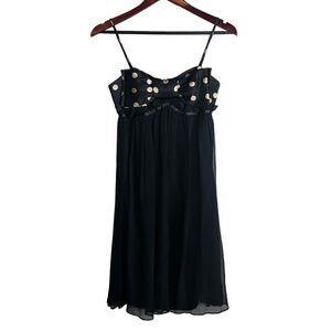 VINTAGE Betsey Johnson Dress Womens 2 Y2K Black Polka Dot Bow Mini NEW